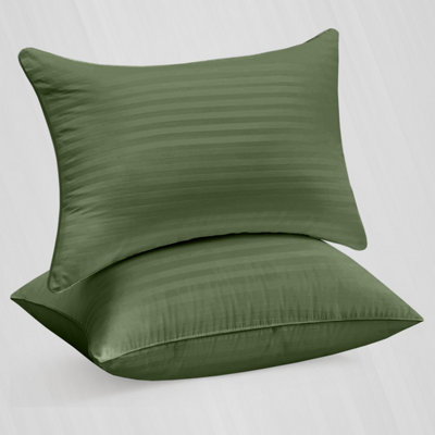 OLIVE GREEN STRIPE PILLOW COVERS LUXURY SOFT MICROFIBER HOUSEWIFE STRIPE PILLOWCASES PAIR