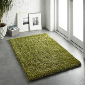 Olive Polyester Plain Handmade Modern Shaggy Easy to Clean Rug for Living Room, Bedroom and Dining Room-110cm X 160cm