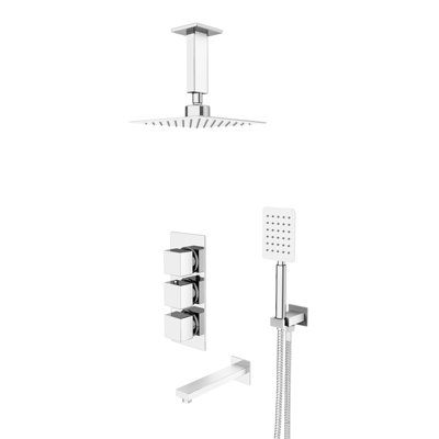Olive Square 3 Way Concealed Thermostatic Shower Mixer Valve, Ceiling