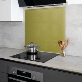Olive Toughened Glass Kitchen Splashback - 600mm x 600mm