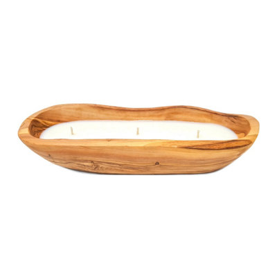 Olive Wood Boat Natural Soy Wax Candle 25cm Wild Fig