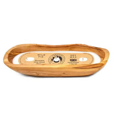 Olive Wood Boat Natural Soy Wax Candle 25cm Wild Fig