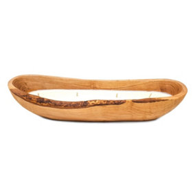Olive Wood Boat Natural Soy Wax Candle 35cm