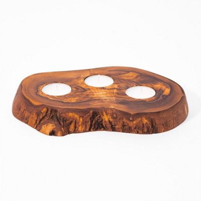 Olive Wood Natural Grained Home Décor Rustic Tea Light Holder (Diam) 20cm