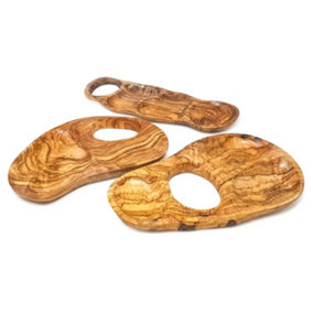 Olive Wood Natural Grained Kitchen Dining 3 Sectioned Snack Dish w/ Inverted Handle (L) 30-35cm