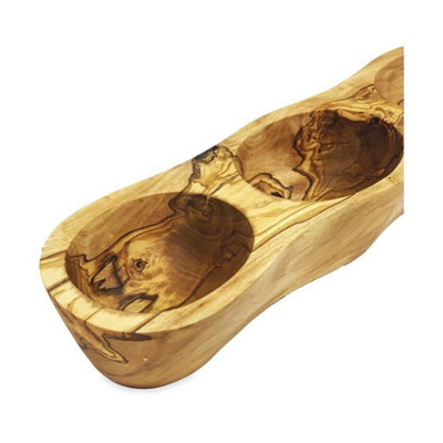 Olive Wood Natural Grained Rustic Kitchen Dining 3 Section Snack Boat (L) 35cm