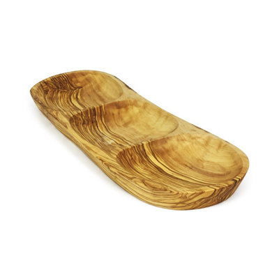 Olive Wood Natural Grained Rustic Kitchen Dining 3 Section Snack Dish 27cm x 20cm