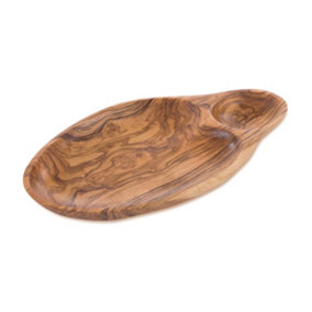 Olive Wood Natural Grained Rustic Kitchen Dining Chips Plate (Diam) 29cm