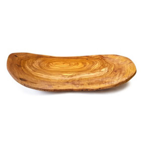 Olive Wood Natural Grained Rustic Kitchen Dining Handmade Curved Floating Fruit Basket (L) 45cm