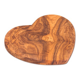 Olive Wood Natural Grained Rustic Kitchen Dining Handmade Heart Shaped Boards (L) 18cm