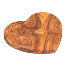 Olive Wood Natural Grained Rustic Kitchen Dining Handmade Heart Shaped Boards (L) 21cm