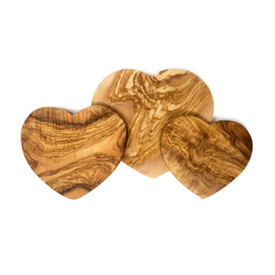 Olive Wood Natural Grained Rustic Kitchen Dining Handmade Heart Shaped Boards (L) 21cm
