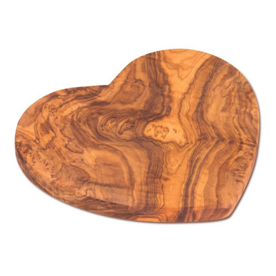 Olive Wood Natural Grained Rustic Kitchen Dining Handmade Heart Shaped Boards (L) 39cm