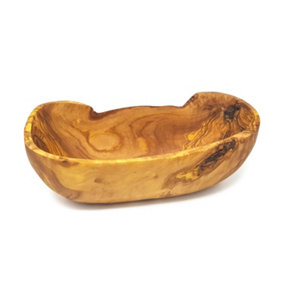 Olive Wood Natural Grained Rustic Kitchen Dining Handmade Oval Bowl Large (L) 36-39cm
