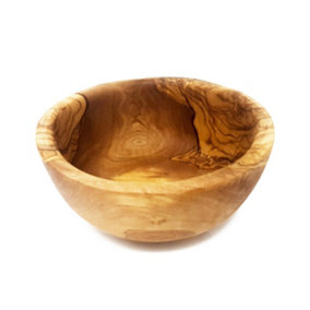Olive Wood Natural Grained Rustic Kitchen Dining Handmade Round Curved Bowl (Diam) 14cm