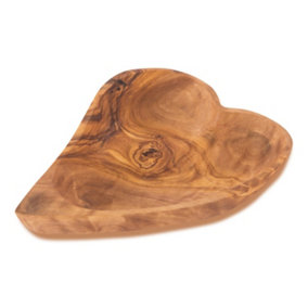 Olive Wood Natural Grained Rustic Kitchen Dining Heart Shaped Snack Dish (L) 15cm x (W) 13cm
