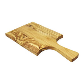 Olive Wood Natural Grained Rustic Kitchen Dining Rectangular Serving Board w/ Handle (L) 23cm