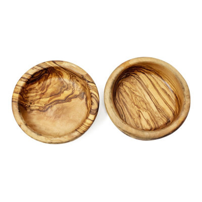 Olive Wood Natural Grained Rustic Kitchen Dining Set of 2 Tapas Bowls (Diam) 12cm