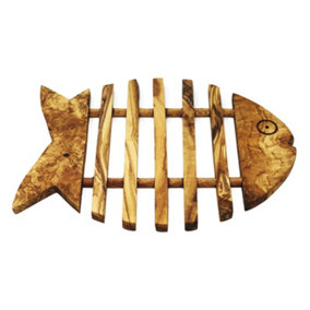 Olive Wood Natural Grained Rustic Kitchen Dining Table Countertop Fish Trivet (L) 25cm