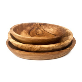 Olive Wood Natural Grained Rustic Kitchen Dining Trio Oval Serving Dish Set 13-19cm