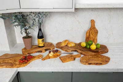 Olive Wood XL Deluxe Natural Grained Rustic Kitchen Dining Chopping Board (L) 90-95cm x 40-50cm (W)