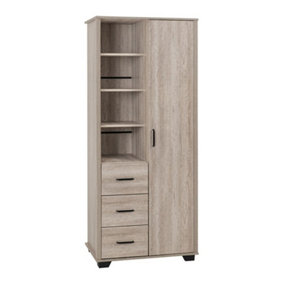 Oliver 1 Door 3 Drawer Open Shelf Wardrobe - L52 x W80 x H190 cm - Light Oak Effect