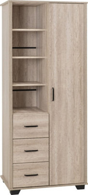 Oliver 1 Door 3 Drawer Open Shelf Wardrobe Light Oak Effect