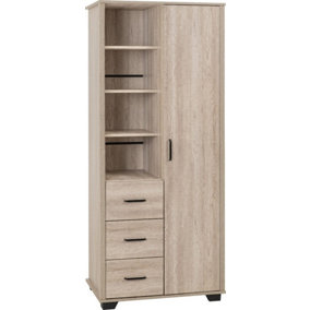 Oliver 1 Door 3 Drawer Open Shelf Wardrobe Light Oak Effect