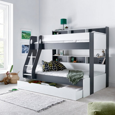 Oliver Grey and White Triple Sleeper Storage Bunk Bed Without
