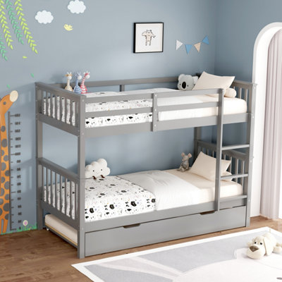 Oliver Grey Wooden Bunk Bed with Trundle - Single