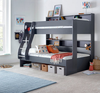 Oliver Onyx Grey Triple Sleeper Storage Bunk Bed With Drawer
