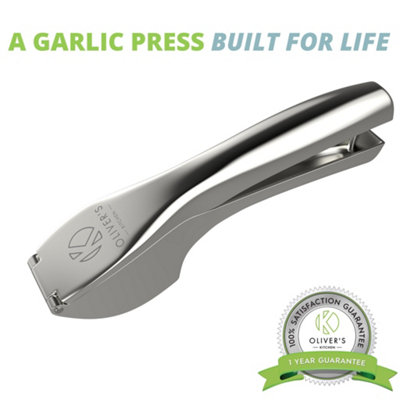 Oliver's Kitchen Premium Garlic Press - Easy Clean Garlic Crusher, No Peeling Needed (Silver)