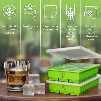 Oliver's Kitchen - 2 x Ice Cube Tray Set - Keep Gin, Whisky & Drinks Ice Cool for Longer - Large Ice Cube Moulds, Less Dilution - Easy to Remove