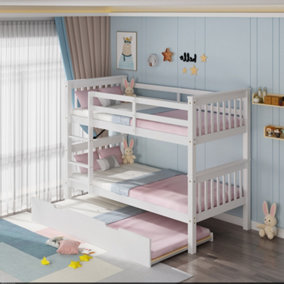 OLIVER WHITE WOODEN BUNK BED WITH TRUNDLE - SINGLE