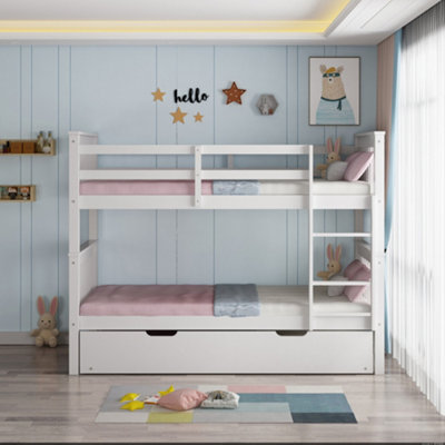Oliver White Wooden Bunk Bed With Trundle - Single
