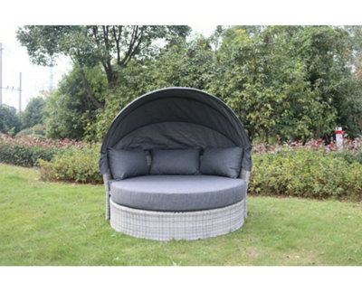 Olivia Double Day Bed - Rattan Effect with Aluminium Frame in Grey