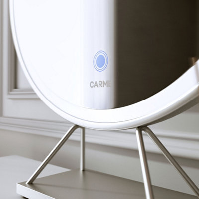 Olivia Dressing Table with Stool Set - Makeup & Vanity Desk with Touch Sensor LED Light, Round Mirror, Drawers - White