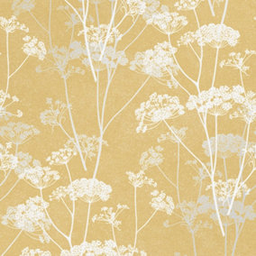 Olivia Floral Metallic Glitter wallpaper in mustard