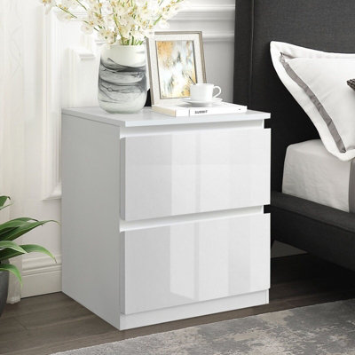 Olivia Gloss White 2 Drawer Freestanding Bedside Table - (H) 55cm x (W) 40cm x (D) 40cm