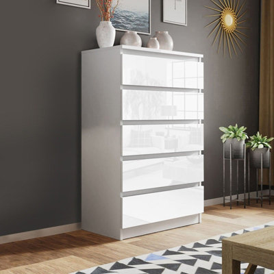 Olivia Gloss White 5 Drawer Freestanding Tower Chest