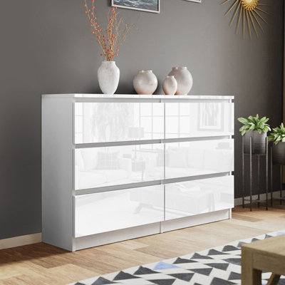 Olivia Gloss White 6 Drawer Freestanding Double Chest | DIY at B&Q