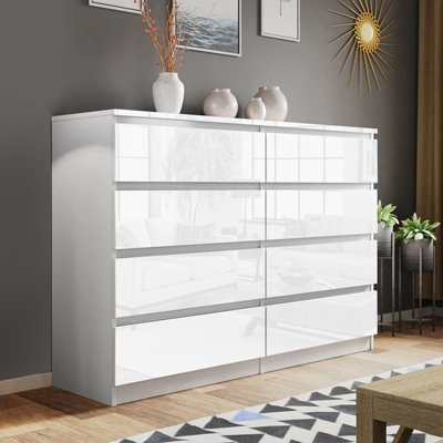 White gloss store 8 drawer chest