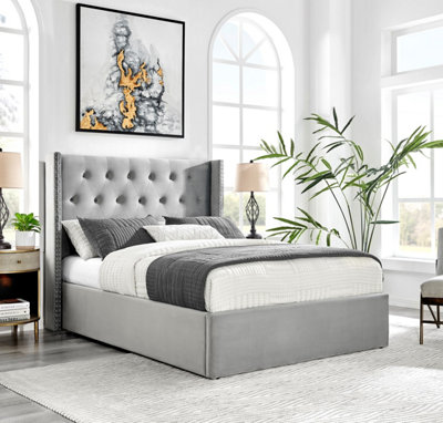 Winged bed deals frame with storage