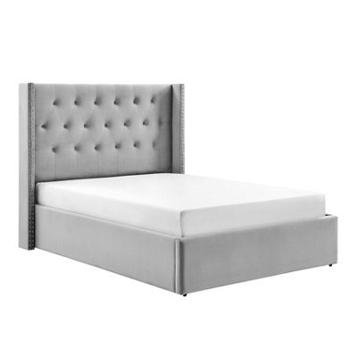 Kingston Grey Crushed Velvet Roll Top Bed Frame from Furniturebox UK 