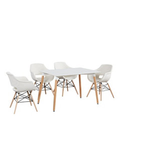 Olivia Halo Dining Set Includes a White Dining Table & Set of 4 Cream Fabric Chairs
