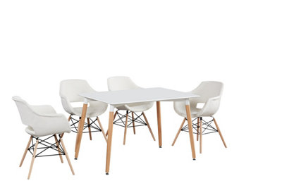 Olivia Halo Dining Set with a White Dining Table and 4 Cream Dining ...