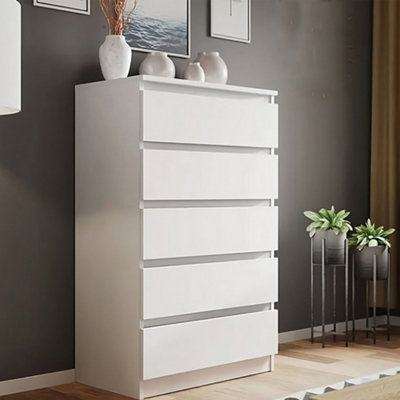 Olivia Matt White 5 Drawer Freestanding Tower Chest - (H) 121cm x (W) 60cm x (D) 40cm