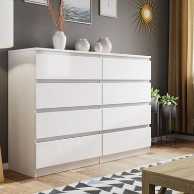 Olivia Matt White 8 Drawer Freestanding Double Chest - (H)99cm x (W)120cm x (D)40cm