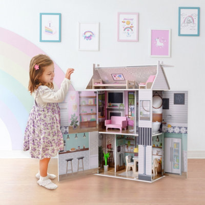 Olivia s Little World 3 Story Farmhouse Wooden Doll House for 12 Dolls DIY at B Q