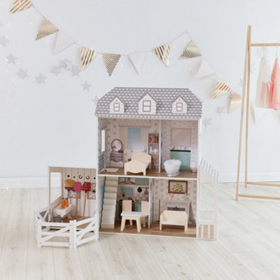 Olivia's Little World Farmhouse 2-Story Wooden Doll House for 12" Dolls